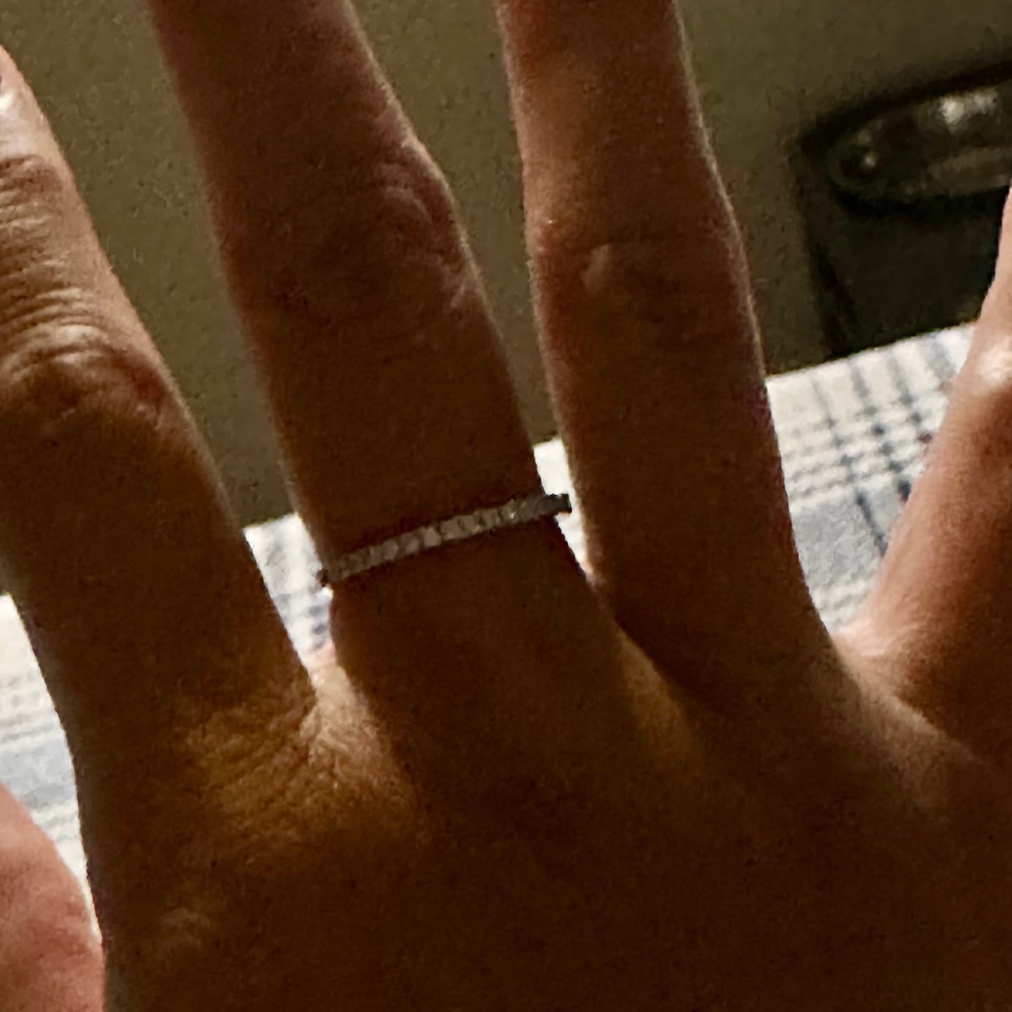 Customer photo review of S925 Half Halo Moissanite 0.5 Ct Round Cut White/Green Stone Anniversary Ring