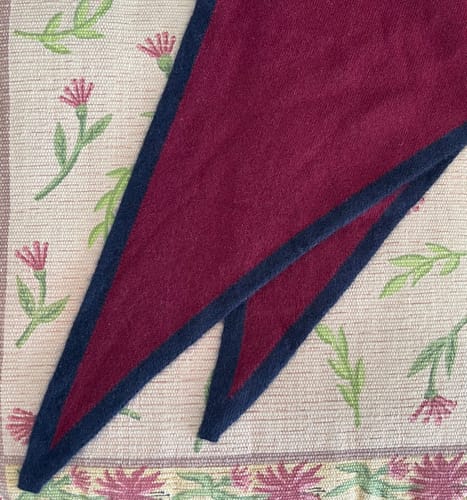 Customer photo review of Brand New Rich Wine and Navy Recycled Cashmere Triangle Scarf