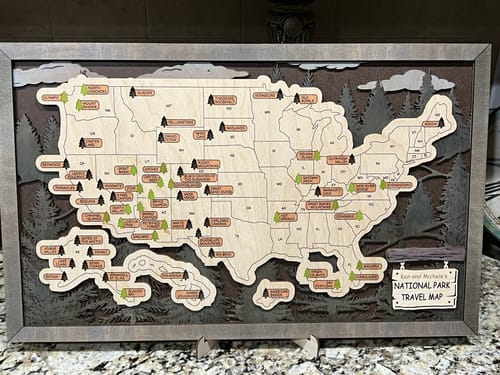 Customer photo review of US 3D Wooden National Parks Travel Map With Trees To Record Park Visits (1 Design)