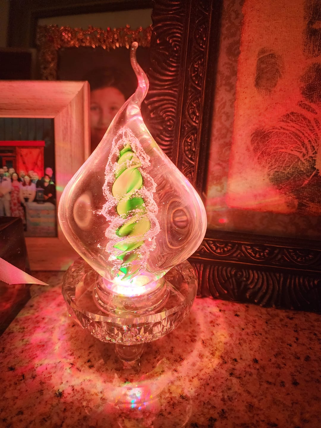 Customer photo review of Memorial Glass Flame with Cremation Ashes