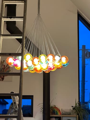 Customer photo review of Cluster Glass Ball Pendant Lights with Multi-Color Globes