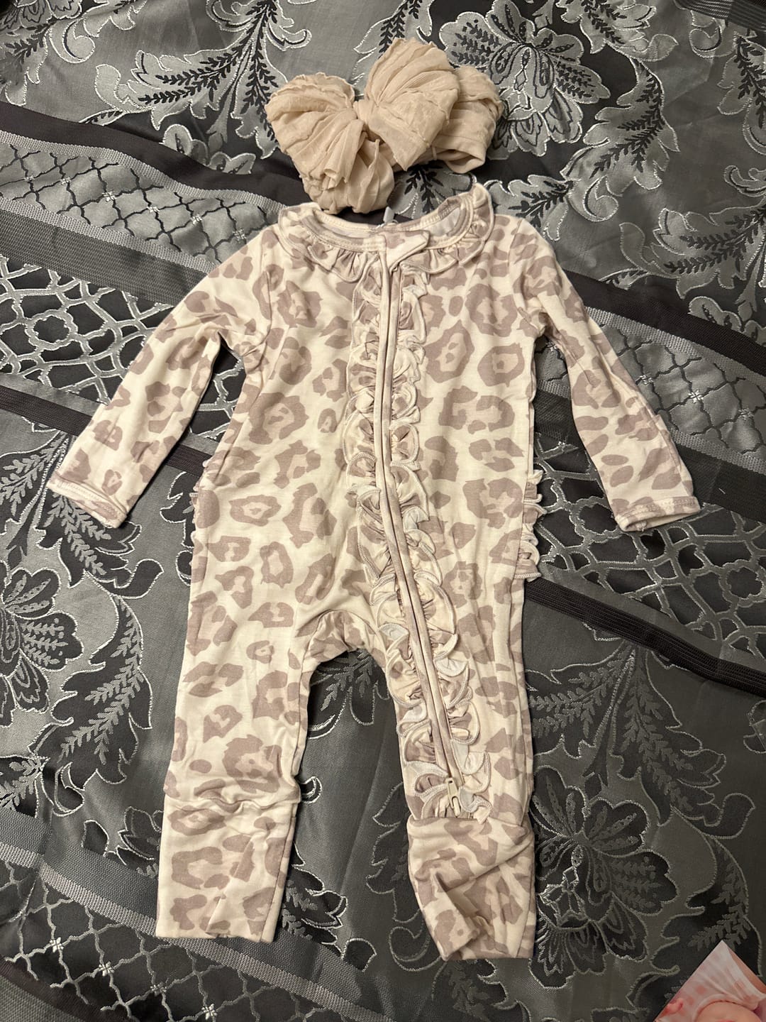 Customer photo review of Natural Leopard | Convertible Two-Way Zip Footie