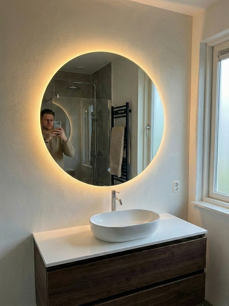 Customer photo review of Miroir Rond Salle De Bain Led Antibuée 50x50 Genéve – Bellori