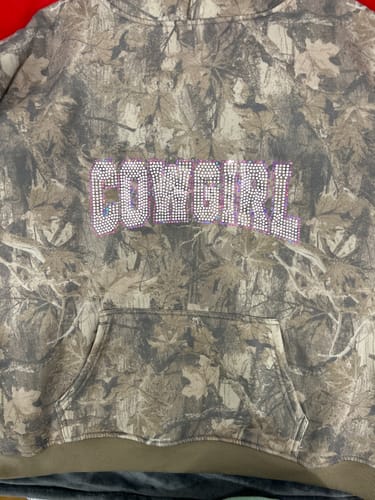 Customer photo review of Custom WORD with Outline CURVED SPANGLE ( TWO TRANSFERS )