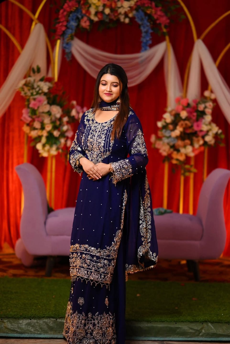 Customer photo review of Beautiful Party-wear Georgette Cording Dori Embroidery & Sequence Work Suit