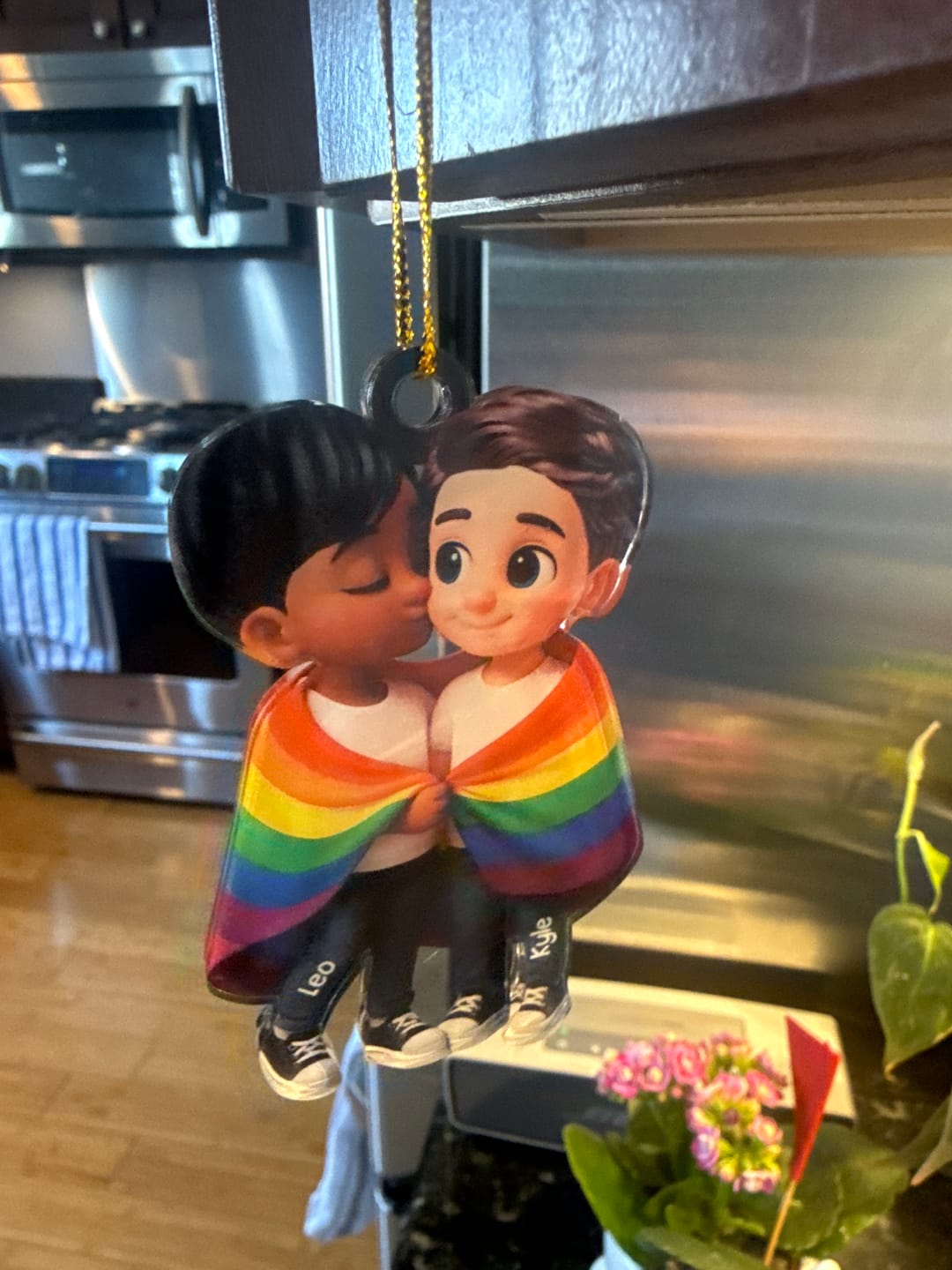 Customer photo review of Pride Month LGBT Couple Love Is Love Personalized Acrylic Christmas Ornament