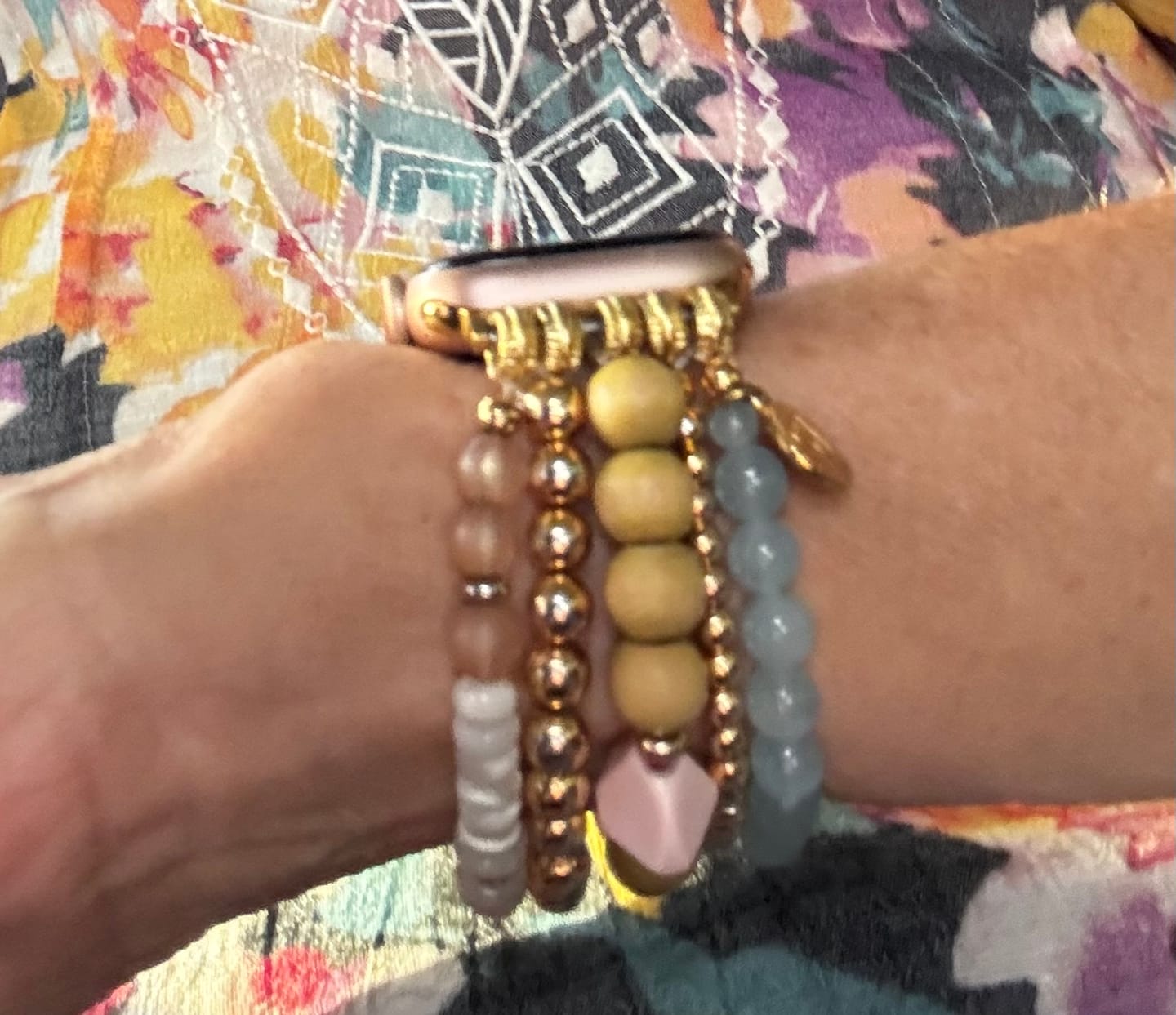 Customer photo review of Apricot Mist Stretch Apple Watch Strap
