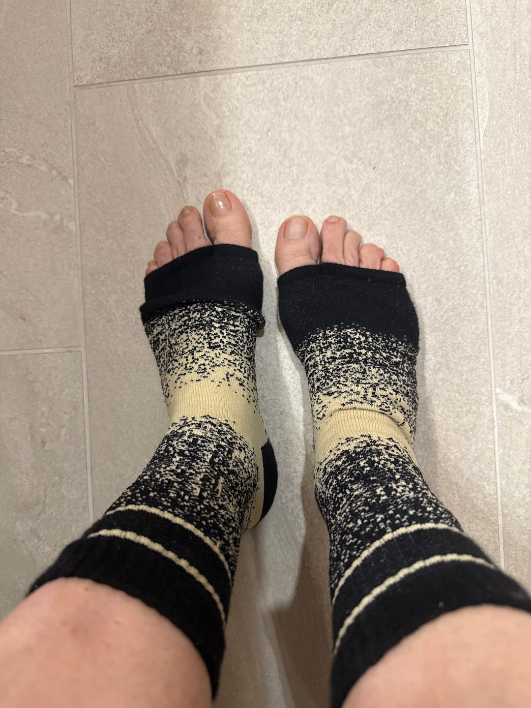Customer photo review of Tucketts Crew Pilates Socks - Non-Slip Grip, Open/Closed Toe, Barre & Yoga - Women's