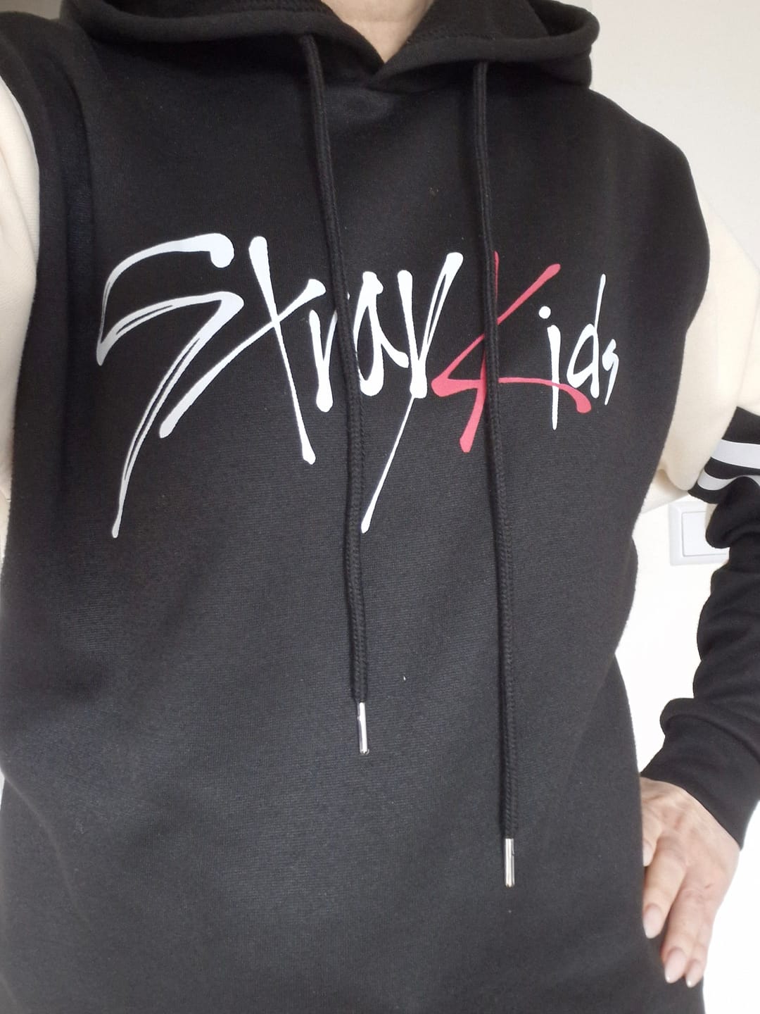 Customer photo review of Stylish Kpop Letter Color Block Striped Hoodie