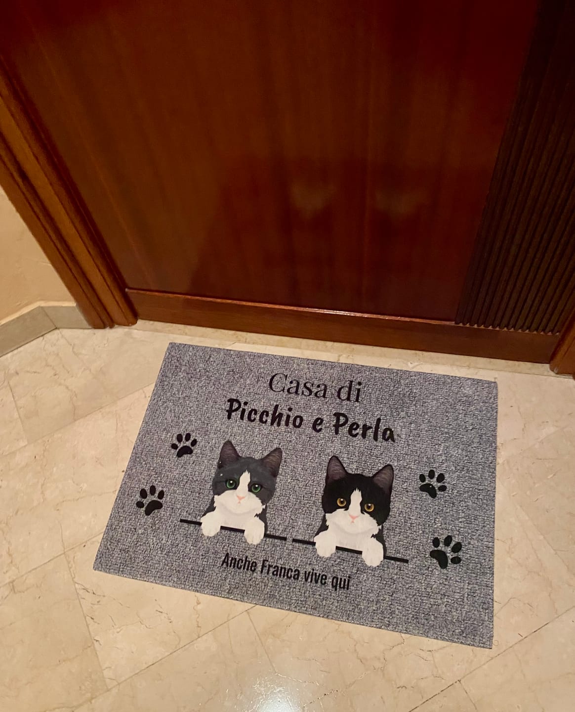 Customer photo review of Benvenuti da – Zerbino personalizzato