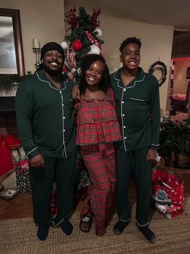 Customer's family photo in Christmas pajamas, demonstrating the Cran-Merry Preset Collection.