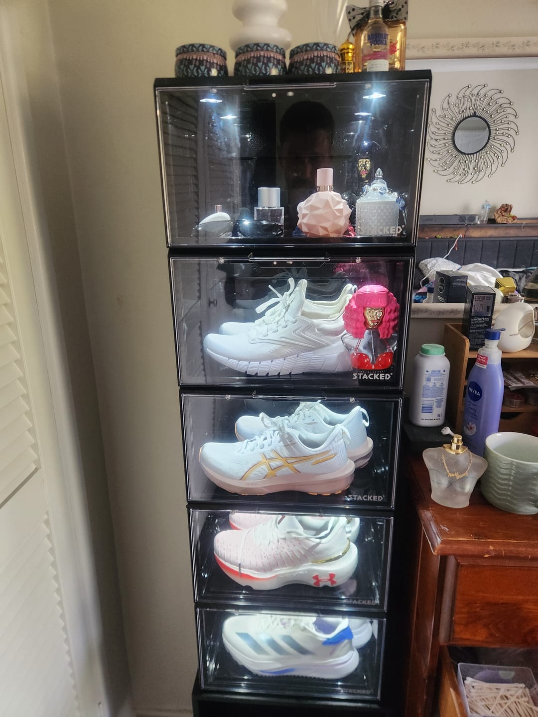 Customer photo review of LED Sneaker Display Case With Voice Control - Black