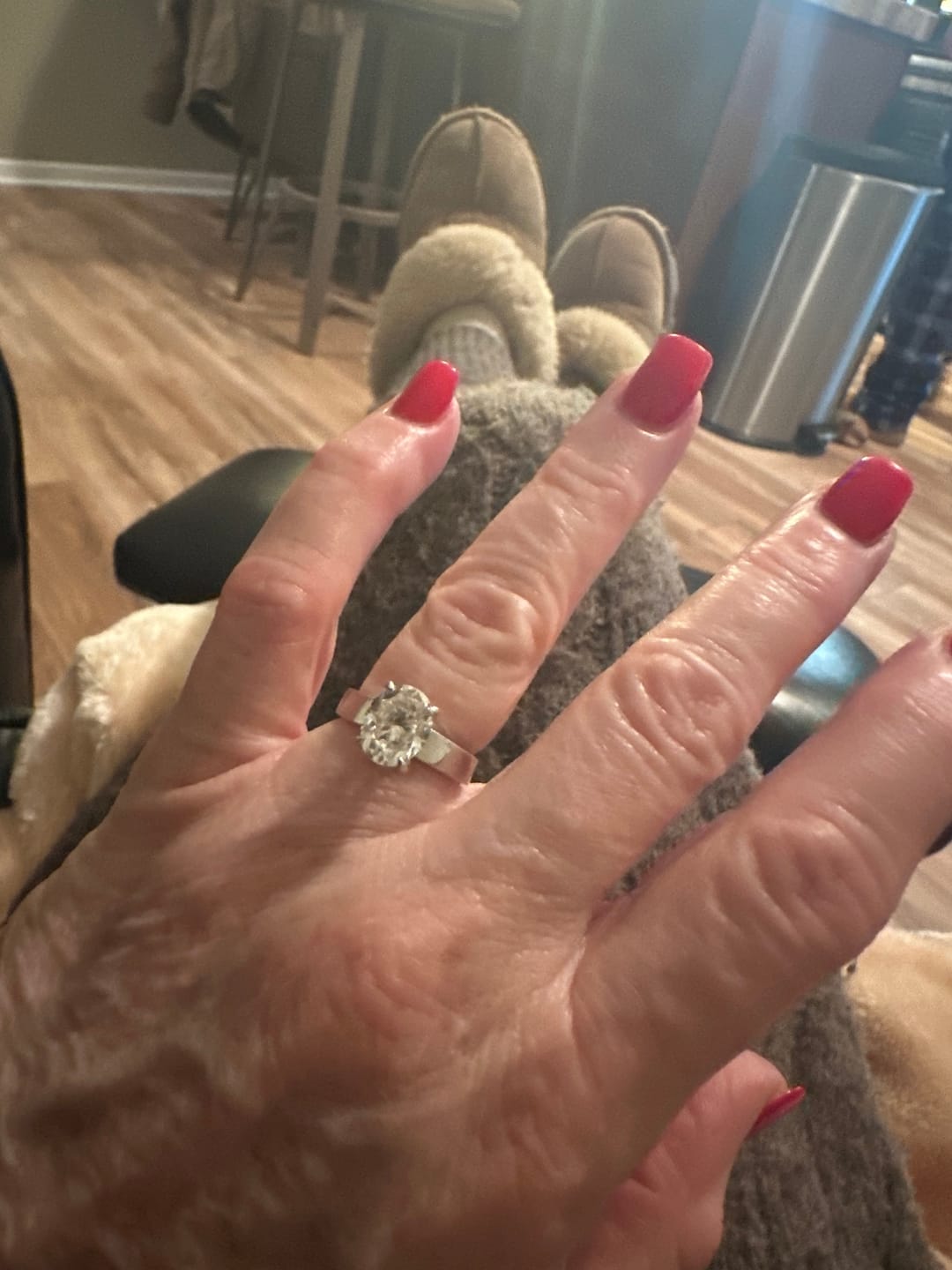 Customer photo review of Solitaire Oval Cut Moissanite Wide Band Engagement Ring