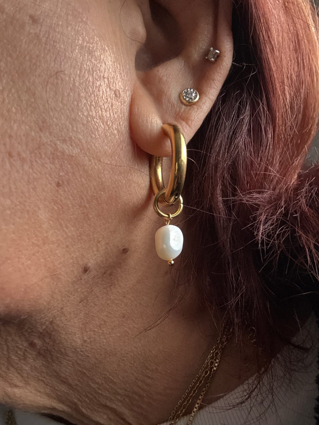 Customer photo review of Bethany Pearl Drop Hoop (Bundle)