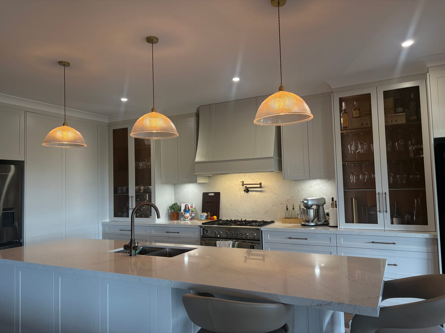 Customer photo review of Farmhouse Industrial 1-Light Clear Ribbed Dome Shape Glass Pendant Light