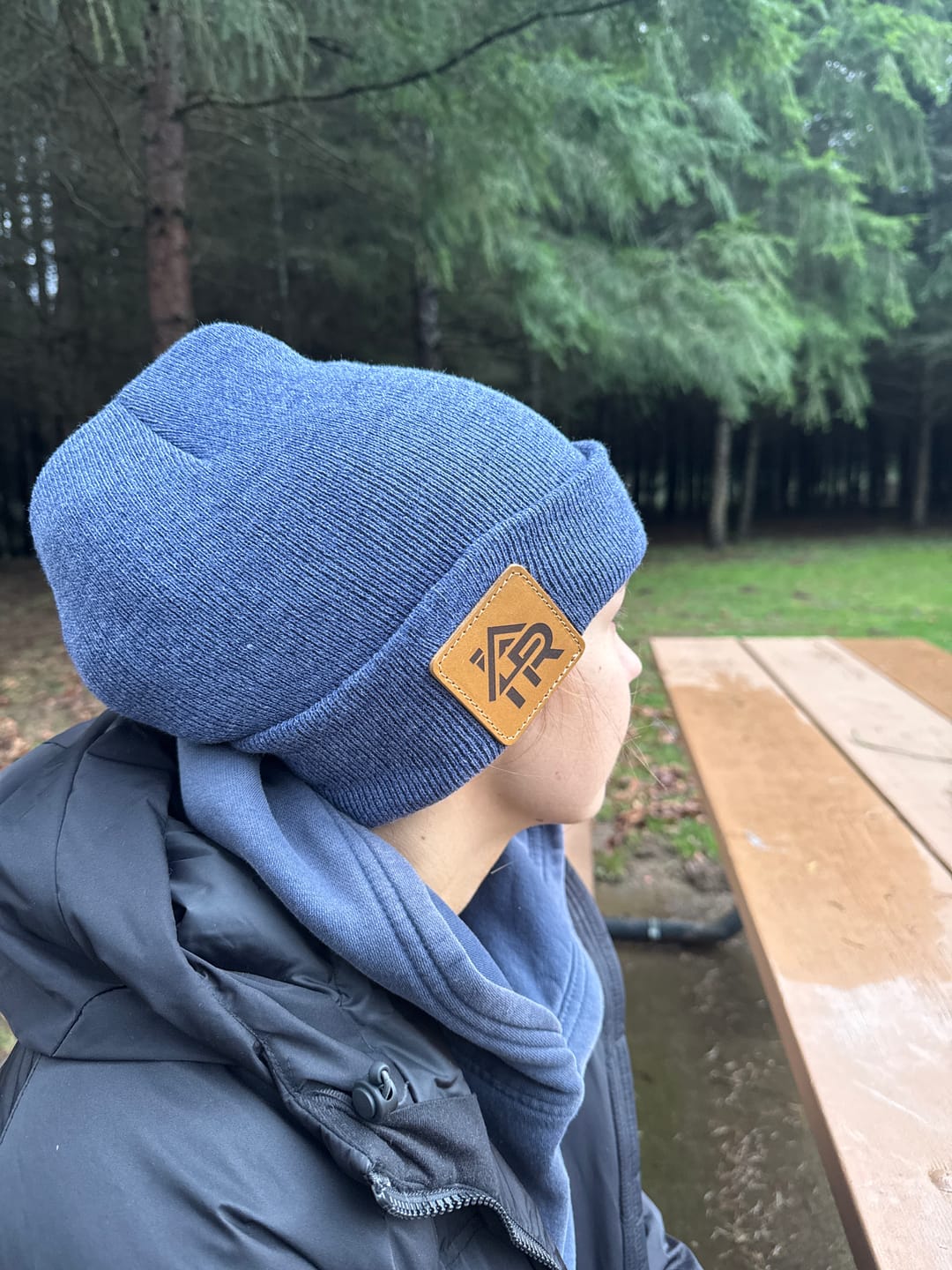 Customer photo review of Custom Leather Patch Beanie