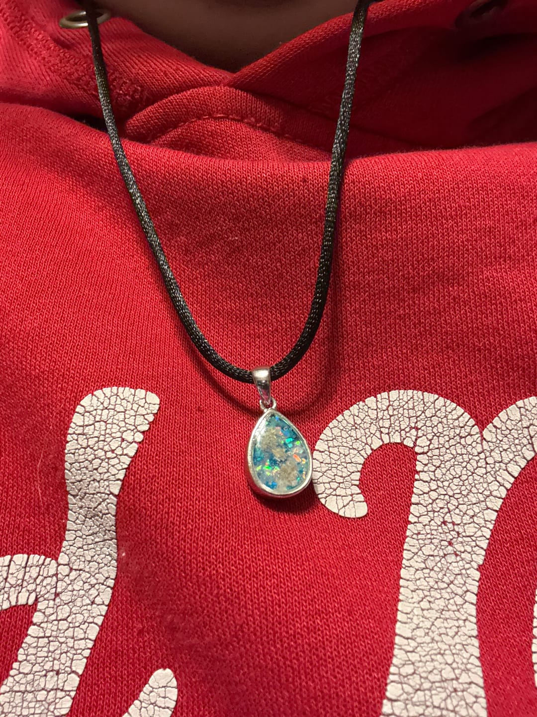 Customer photo review of Petite Pear Drop with Cremation Ashes