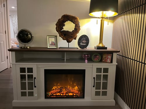 Customer photo review of Astorga 58" Modern Farmhouse Fireplace TV Stand with Glass Doors