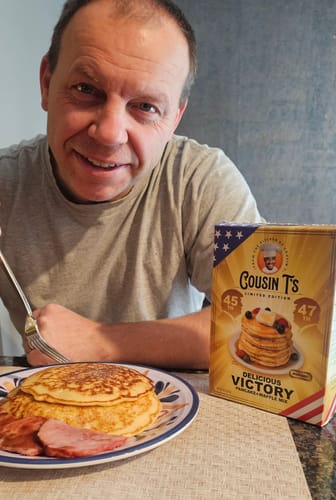 Customer photo review of Cousin T's Gourmet King Trump Pancake & Waffle Mix