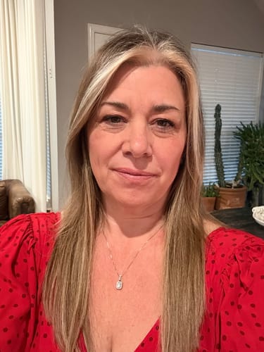 Customer wearing the straight Balayage Brown Virgin Hair extensions, which look soft and blended.