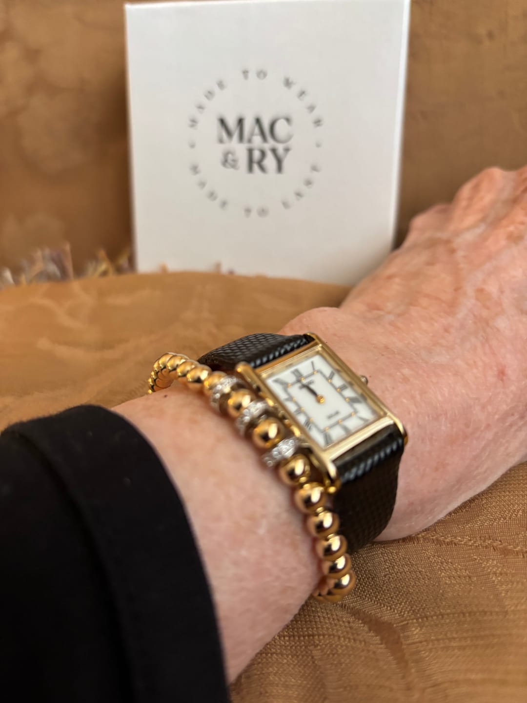 Customer photo review of 14k Gold Filled & Trio Sterling Silver Pave Beads Bracelet