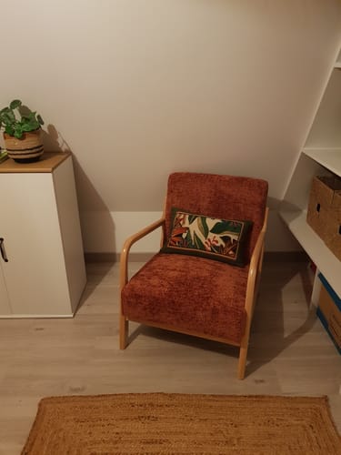 Customer photo review of OHAMA - Fauteuil de salon en bois massif et tissu terracotta