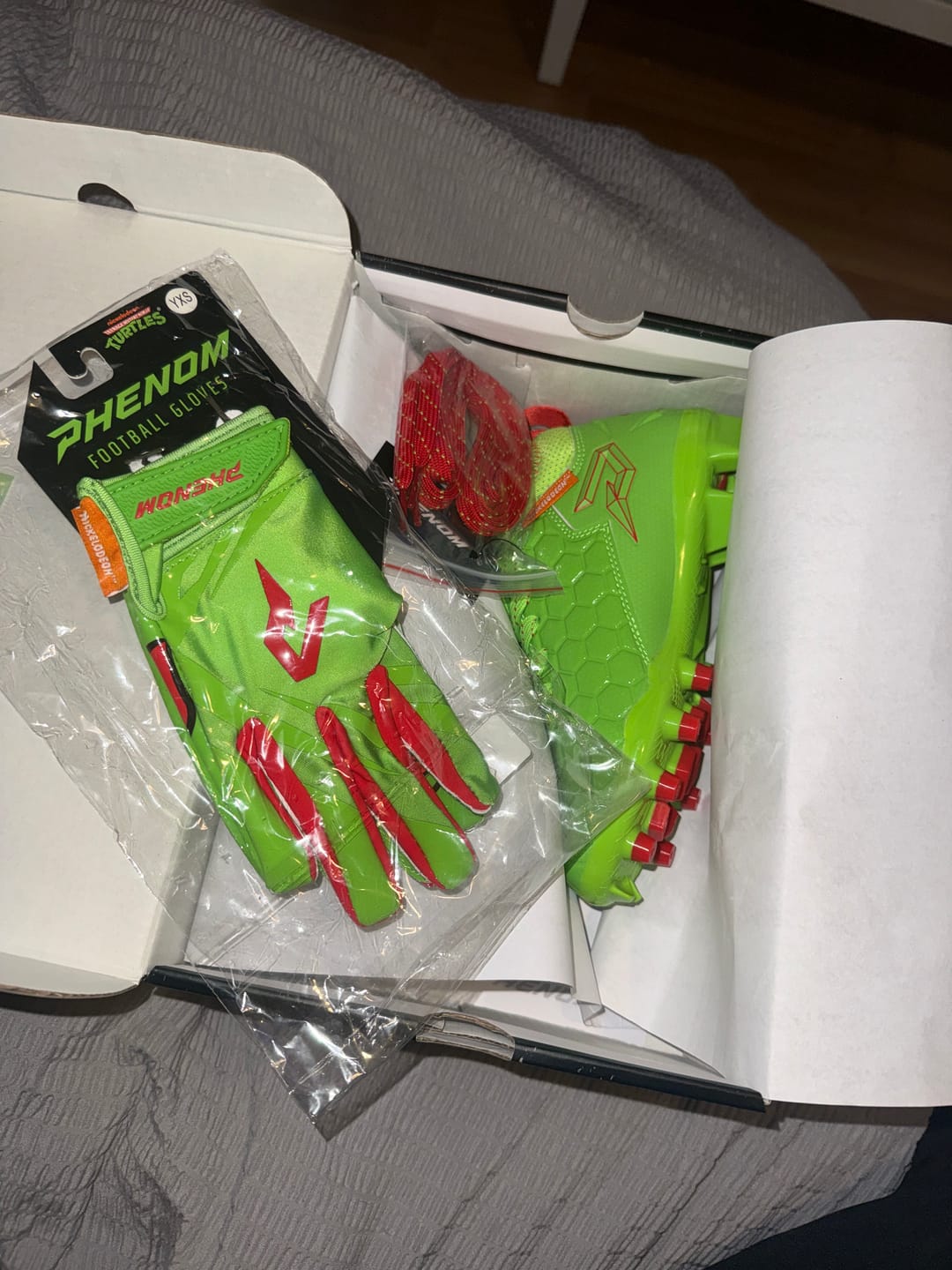 Customer photo review of Ninja Turtles: Raphael Football Gloves – VPS5 by Phenom Elite