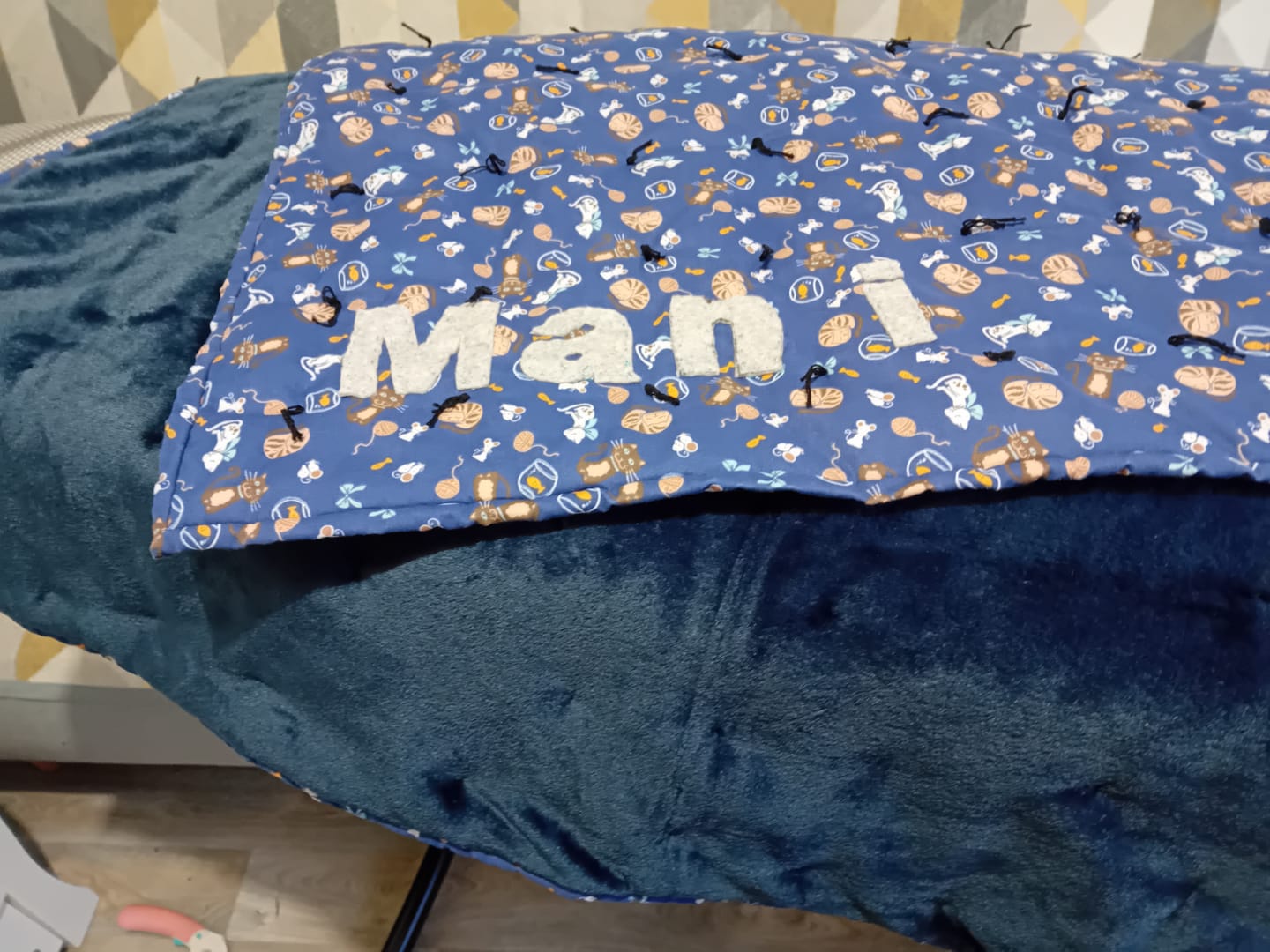 Customer photo review of Cats, Mice and Fish on Navy Polycotton Fabric