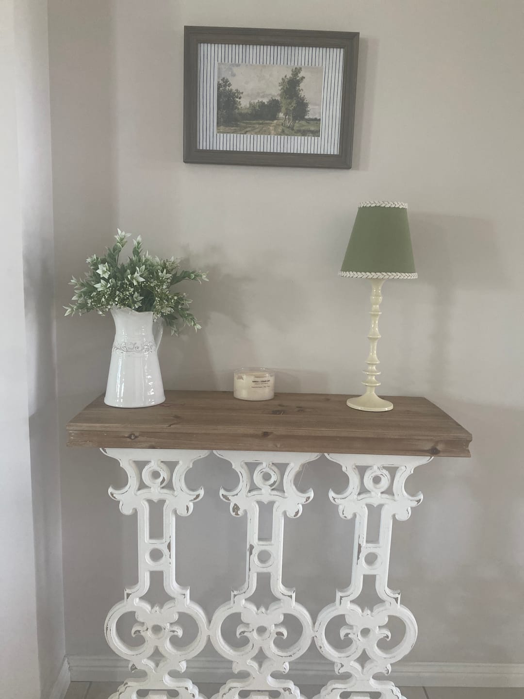 Customer photo review of Moss Green Braided Trim Lamp Shade & Ivory Base - Table Lamp