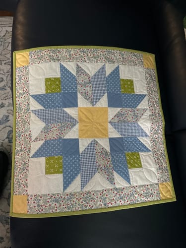 Customer photo review of Bachelor Button Mini Topper/Wall Hanging - made by Myra