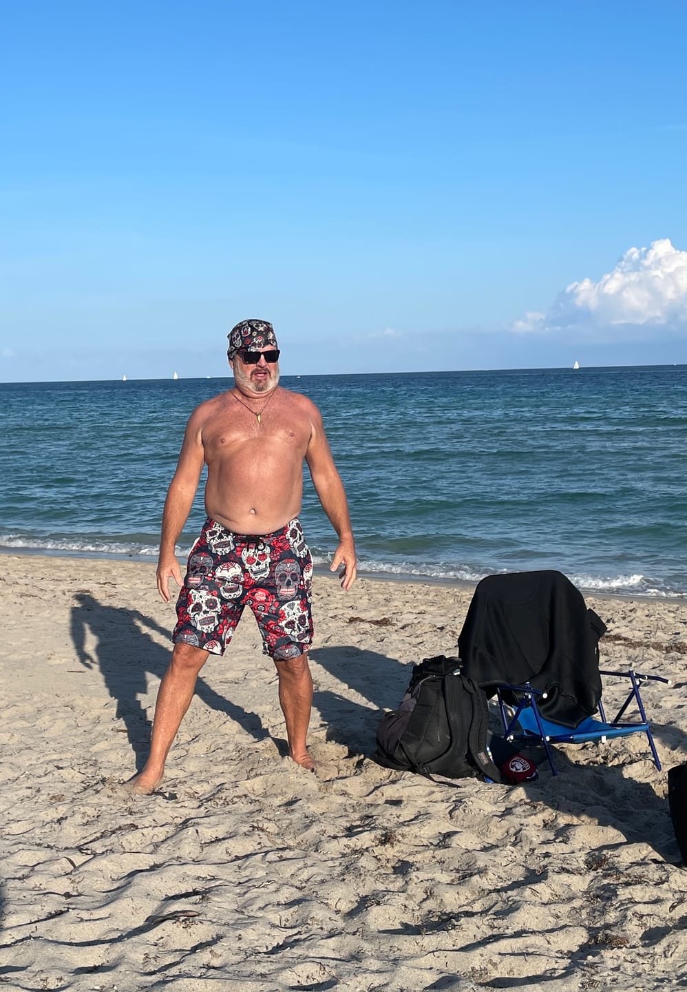 Customer photo review of White Red Sugar Skull Pattern Print Men's Swim Trunks
