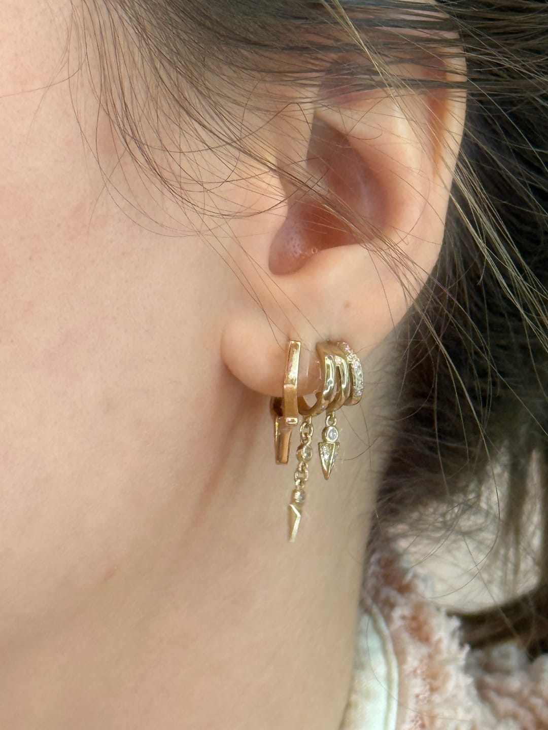 Customer photo review of Sienna Stacked Illusion Earrings