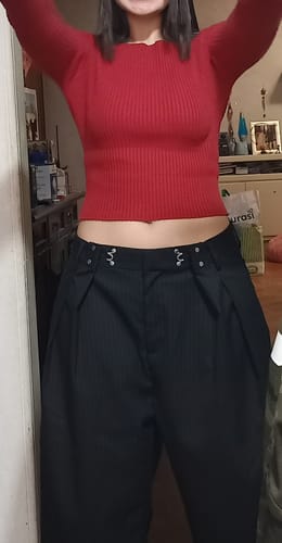 Customer photo review of Omirad Pinstripe Wide-Leg Suit Pants