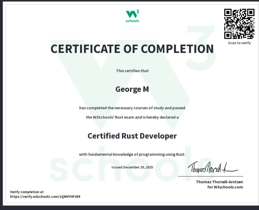 Customer photo review of Rust Certification Exam