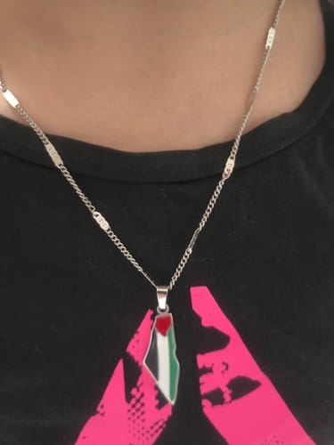 Customer photo review of Palestine Pride Map Necklace