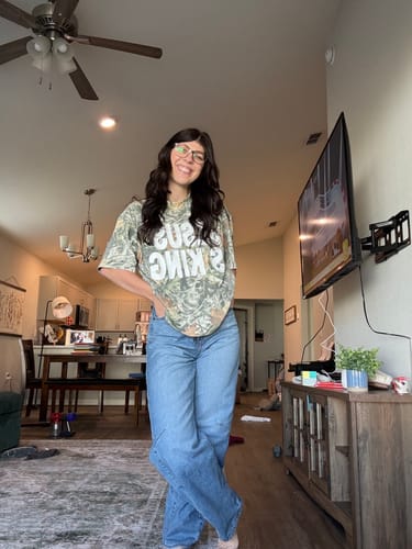Customer photo review of Original Green Camo Jesus Is King Premium Tee