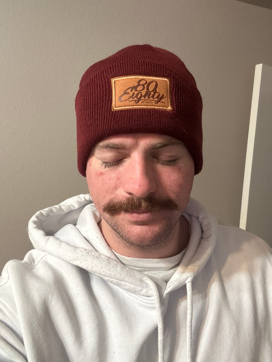 Customer photo review of 80eighty® Maroon Patch Beanie