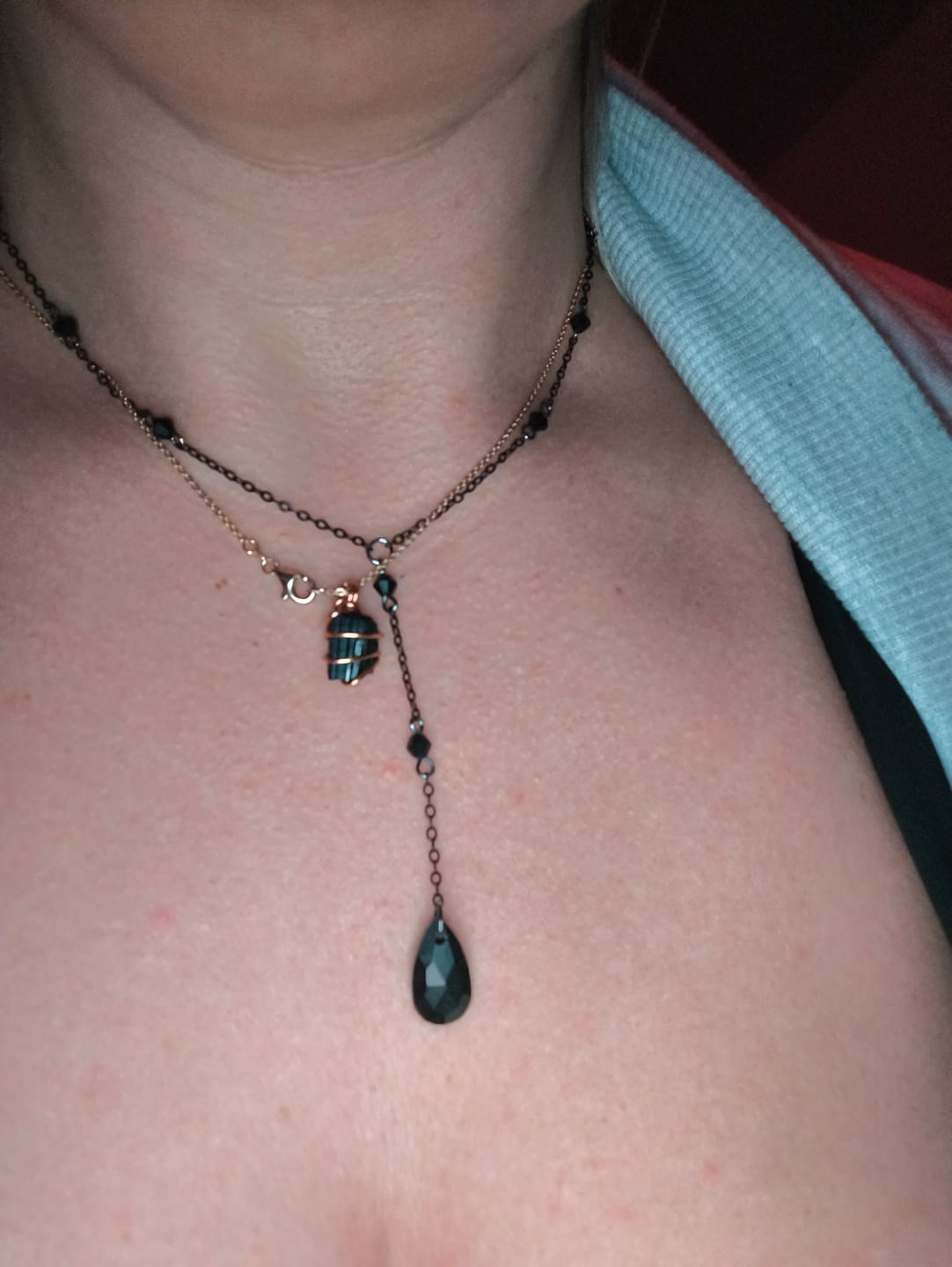 Customer photo review of Obsidian Halskette - Perlenkette mit Anhänger