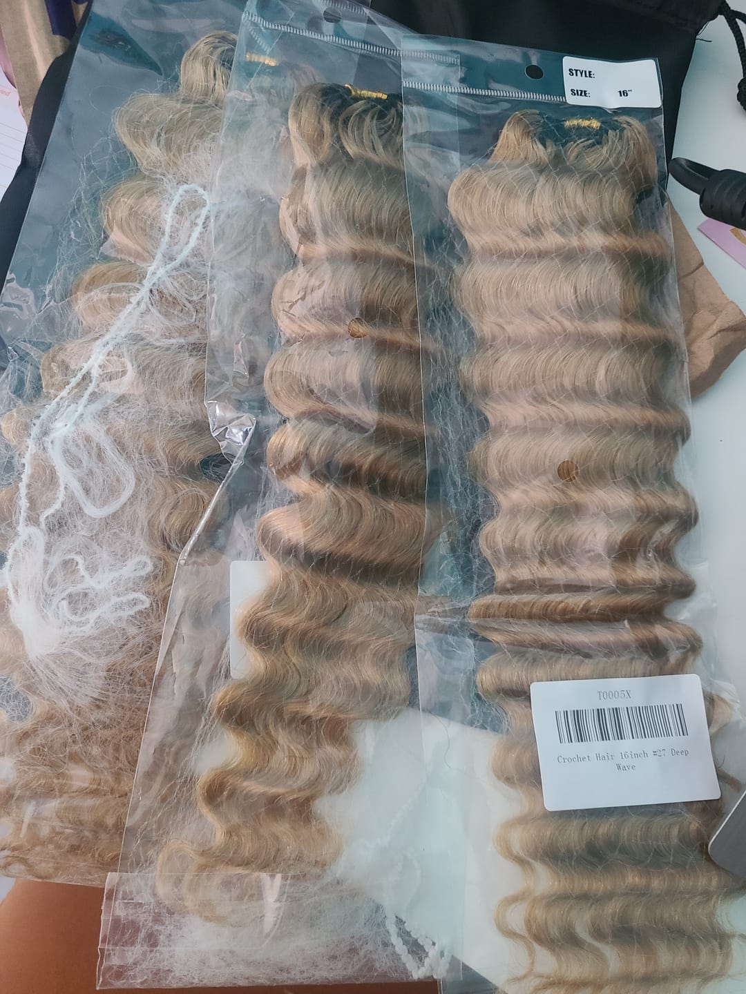 Customer photo review of #27 Honey Blonde Deep Wave Human Crochet Hair