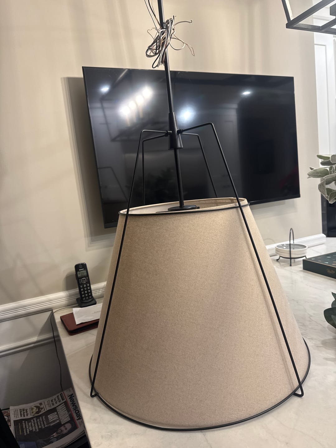 Customer photo review of Modern Linen Conical Drum Cage Pendant Light