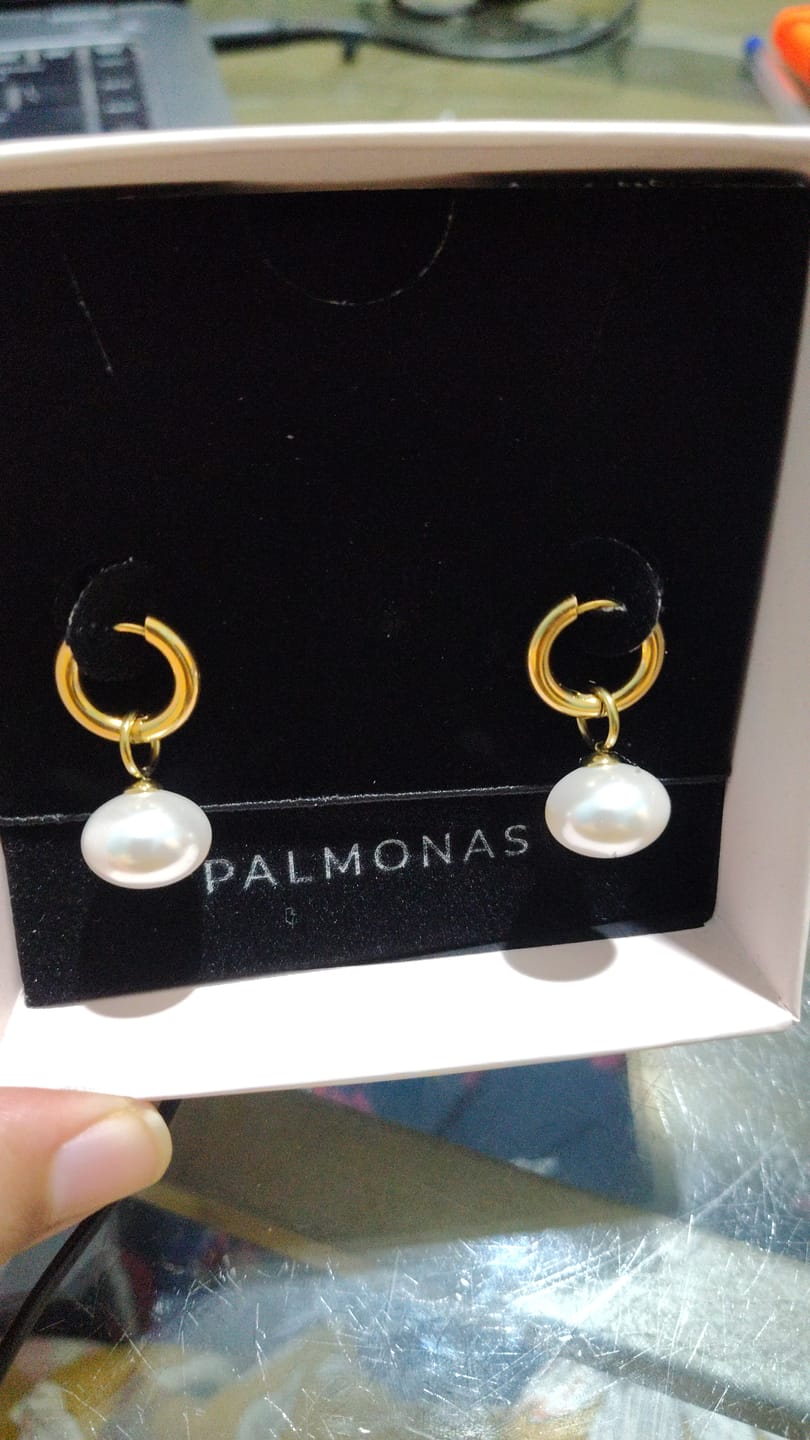 Customer photo review of Drop Pearl Hoop Earrings