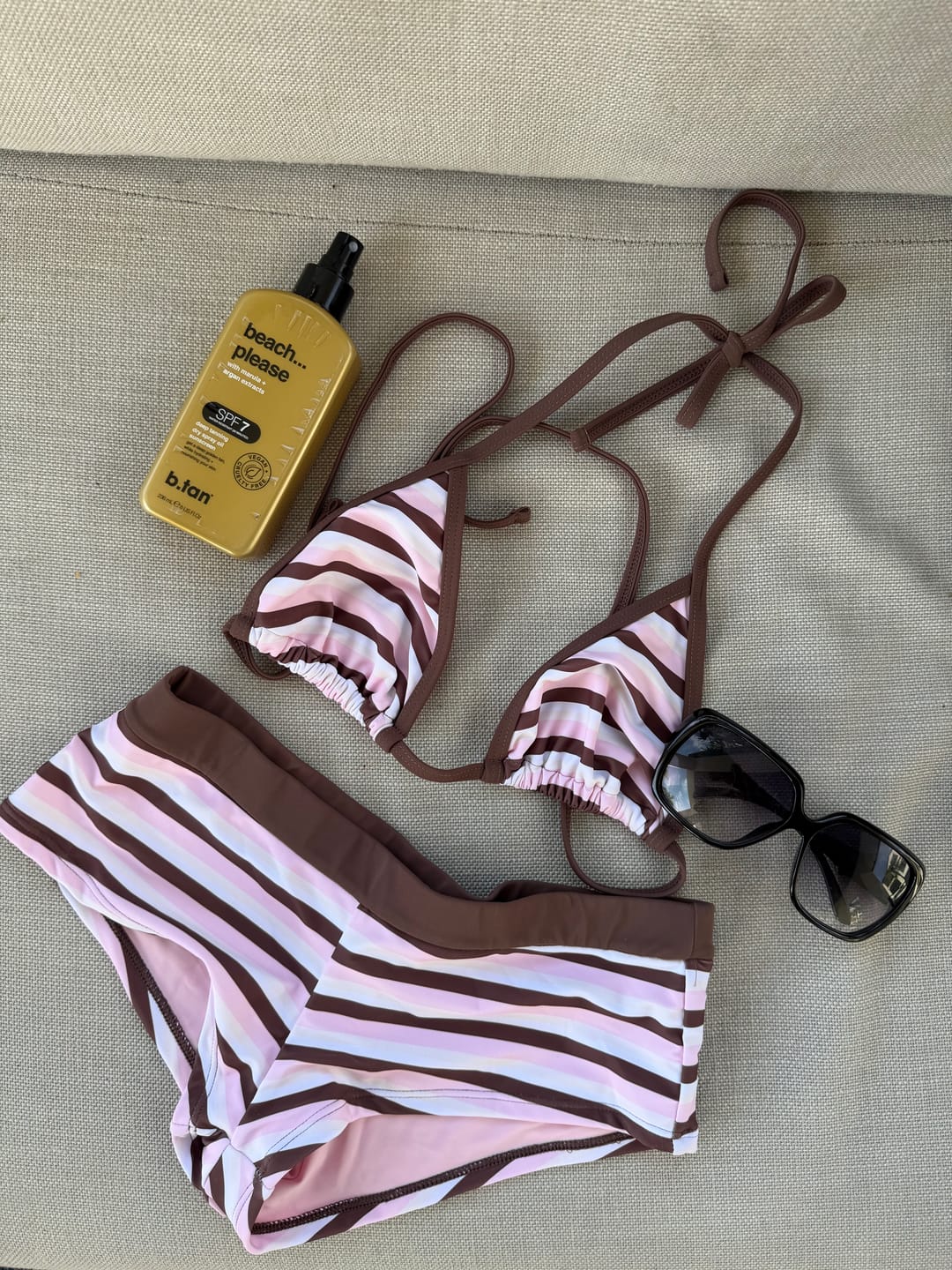 Customer photo review of Seamolly Colorblock Striped Halter Triangle Boyshorts Bikini Set