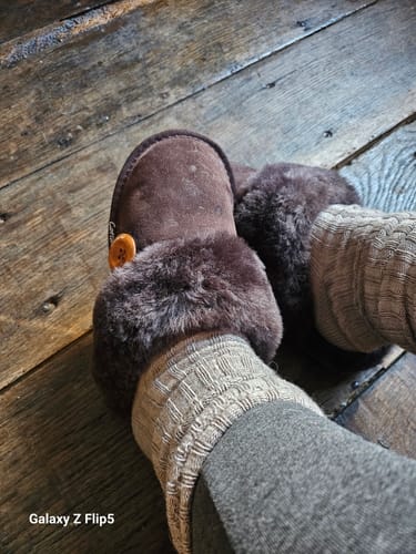 Customer photo review of Lechlade Sheepskin Mule Slippers Chocolate