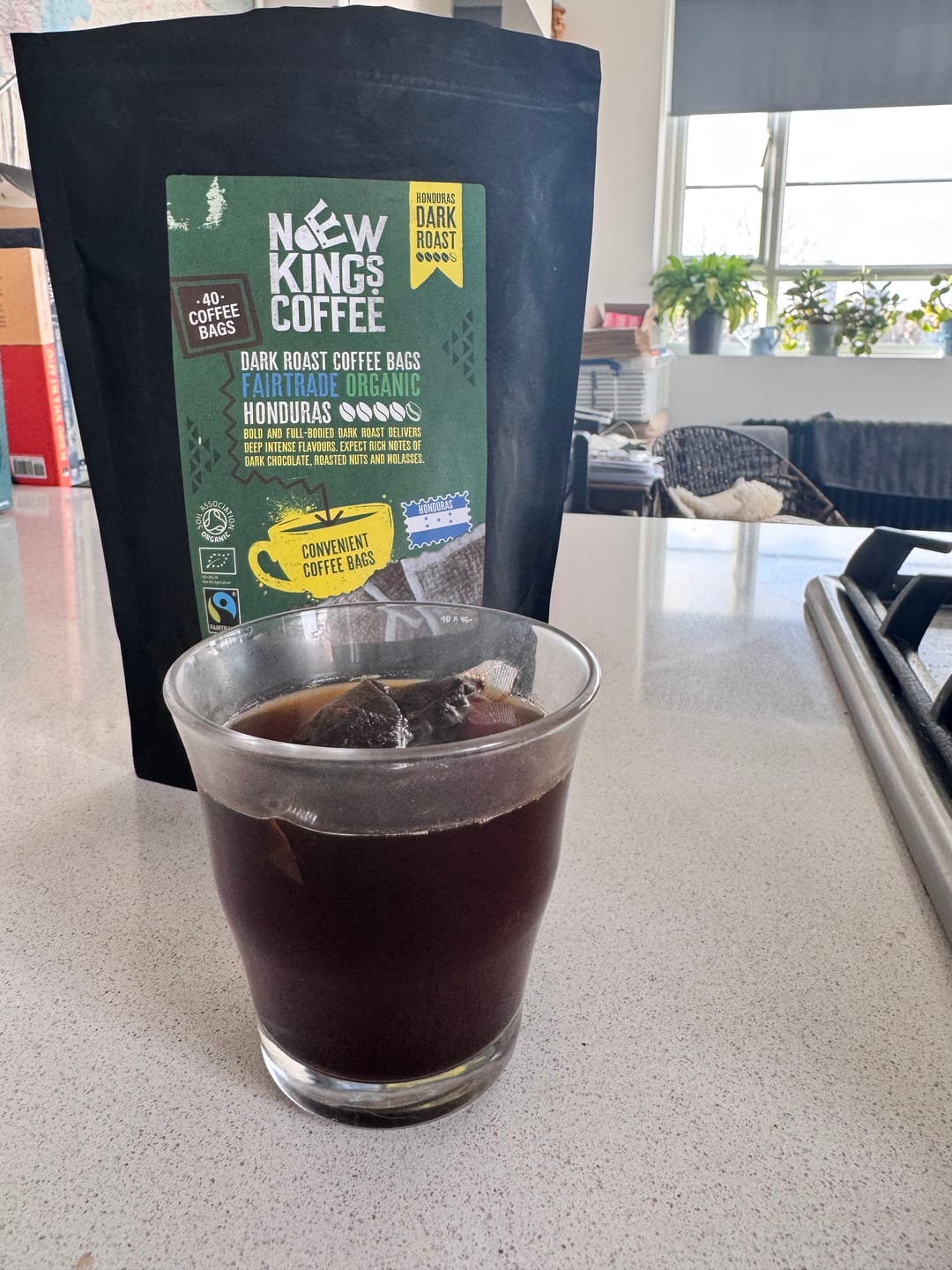 Customer photo review of Dark Roast Coffee Bags Strong - Fairtrade Organic Honduran Coffee Bags - Strength 5 - 100% Honduras Arabica - Brew Like Tea Bag