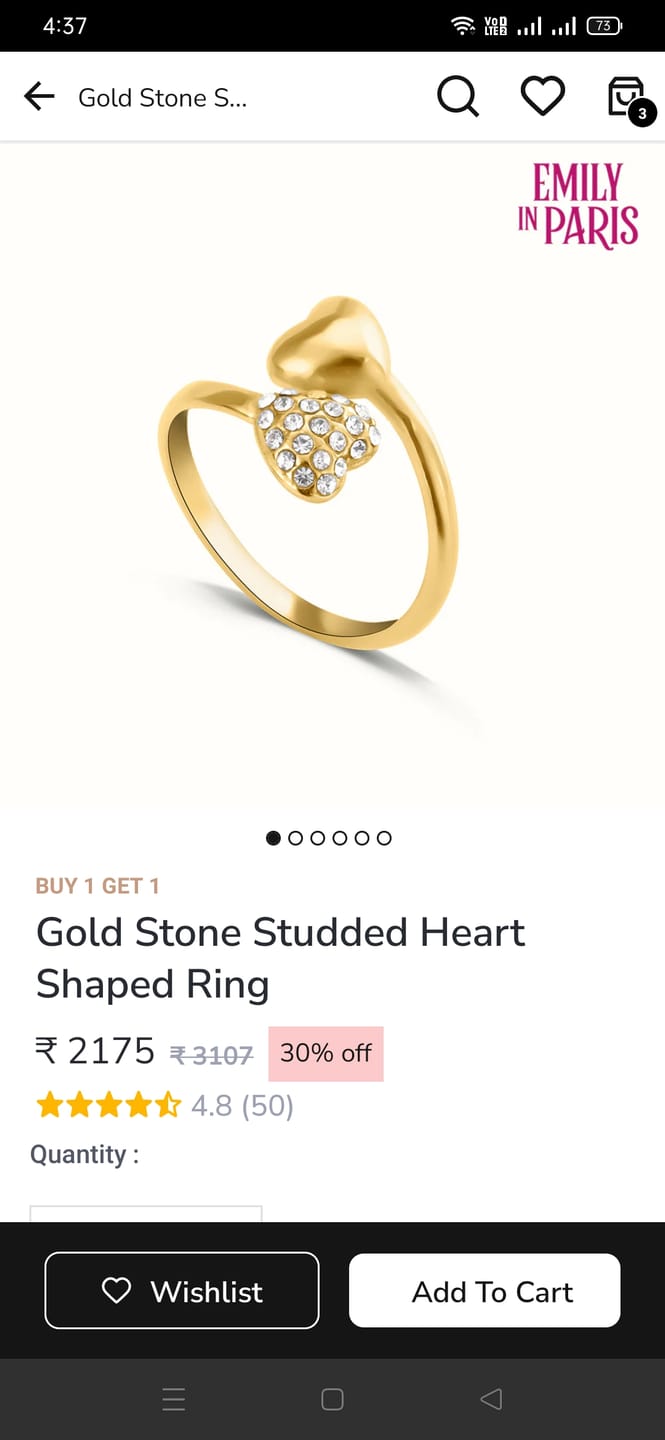 Customer photo review of Gold Stone Studded Heart Shaped Ring