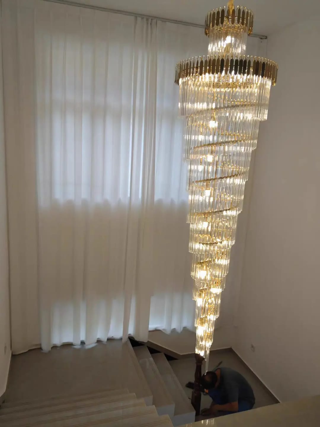 Customer photo review of Olivia Crystal Modern Stair Chandelier