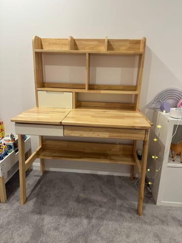 Customer photo review of Avelinn Study Desks/Solid Wood Study Desk with Shelf/Home Office/Natural color
