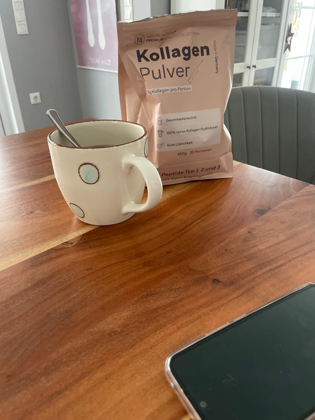 Customer photo review of Kollagen Pulver Hydrolysat, 450g - 100% Peptide Typ I, II & III, geschmacksneutral & leicht löslich