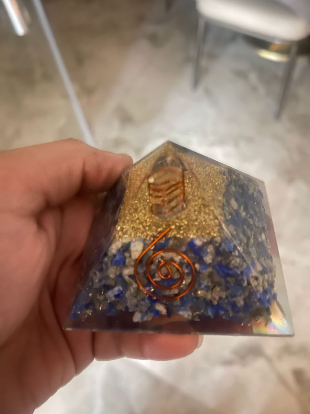 Customer photo review of Natural Lapis Lazuli Orgonite Pyramid  Vastu Remedy Pyramid for North-East Dosh & Communication Flow