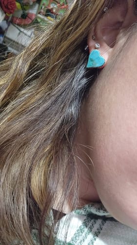 Customer photo review of Handmade Sterling Silver Kingman Turquoise Post Studs with Signed Nizhoni